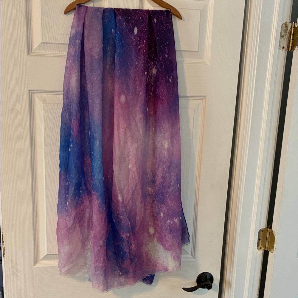 Blue Pink Purple Galaxy Sky Pattern Head Wrap Scarf Sheer Fabric - Picture 2 of 10